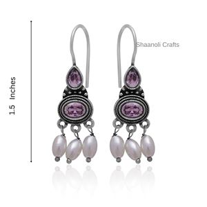 Indian Style Designer Party <b>Favors</b> Silver Oxidized Hook Earrings With Stud Gemstone Work Jhumkas Earring Jewelry for Women - Product Image 4