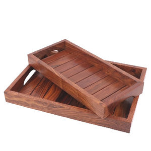 Plateau de service de nourriture en forme de bois naturel vintage fonctionnel pour décor de salle à manger fournitures en vrac rondes de l'inde matériel PC - Product Image 1