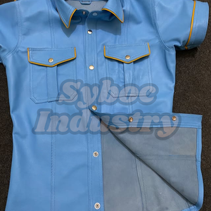 Uniforme en cuir pour homme Chemise en cuir de grande taille pour adulte en cuir d'agneau bleu élégant fait main écologique personnalisé - Product Image 6