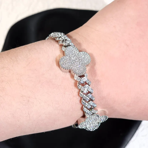 Pulsera de Plata Iced Out con Eslabones Cubanos y Trébol, Cadena Hip Hop de Moissanita, Pulsera de Lujo con Diamantes para Hombre y Mujer - Product Image 2