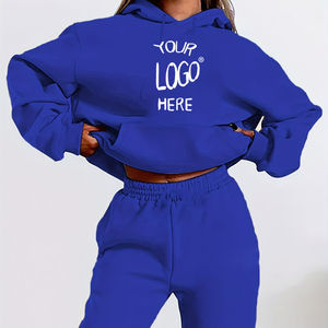 Custom <b>Women's</b> 100% Cotton Hoodies Fleece Tracksuits Solid Color <b>Loose</b> Sets Oversized Crop Running <b>Shorts</b> Suit - Product Image 1