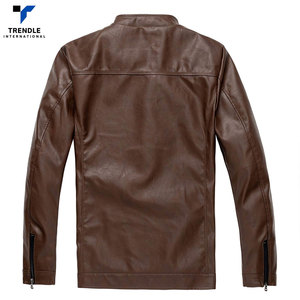 Best Material Long <b>Thin</b> Stand Collar Front Logo High Quality Leather <b>Jacket</b> for <b>Men</b> Winter Low Price Hot Selling - Product Image 2