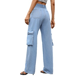 New Trending <b>Summer</b> Multi-Pocket Jogger 100% Organic Cotton Casual <b>Trousers</b> Lightweight Straight Cargo Pants <b>Women</b> - Product Image 5