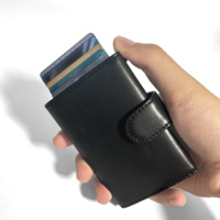 [Top classement] Castello Top qualité en cuir PU aluminium porte-cartes Pop Up portefeuille porte-carte de crédit à dégagement rapide noir