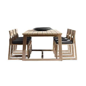 Ensemble de table et de chaises de salle à manger en bois massif, prix personnalisé, style moderne, pour usage extérieur - Product Image 4