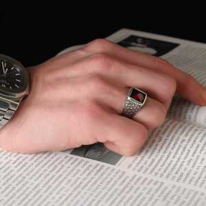 Vente en gros d'anneaux pour hommes en argent sterling 925 Azuris de style ottoman, pierre naturelle agate, fabrication artisanale en Turquie - Product Image 1