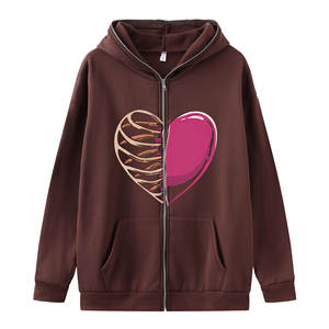 Chaqueta de invierno de gran tamaño para hombre, estampado de corazón, con cremallera completa, forro polar pesado, ropa de calle de alta calidad, cuello con capucha, logotipo frontal - Product Image 3