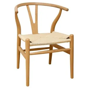 เก้าอี้รับประทานอาหารไม้เนื้อแข็งสีธรรมชาติพร้อมเชือกที่นั่งไม้สัก Hans Wegner