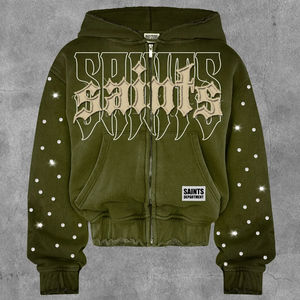 Streetwear personnalisé recadrée Boxy 450 g/m² en éponge française délavé au soleil strass à l'acide sweat à capuche zippé en coton mélangé - Product Image 5