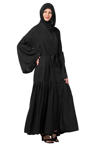 Haute qualité personnalisé femmes Naqab à manches longues noir solide volant Burkha Style ethnique Hijab mode robes musulmanes dubaï Abaya - Product Image 3