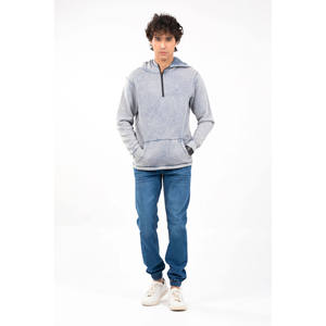 Sudaderas con capucha para hombre hechas a medida 100% algodón 450 GSM color azul cielo con lavado ácido manga larga media cremallera con bolsillo OEM - Product Image 3