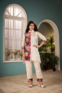 OEM ODM Exclusivo Brillo Jacquard Telas Niñas Estilo tradicional Colocación Impreso Co-Sets Colección Viscosa Material Fiesta - Product Image 2