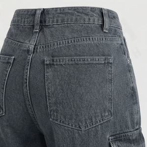 <b>Women</b> Denim Zipper Fly Eco Friendly <b>Jeans</b> Flat Front Cargo Pants Pockets High Waist Loose Mom Trousers Spring Streetwear Style - Product Image 5