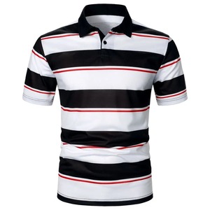 Polo à Manches Courtes pour Homme à Rayures Contrastées à Rayures Bleues et Blanches Top pour Homme Tendance Polo décontracté pour Homme de Rue - Product Image 4