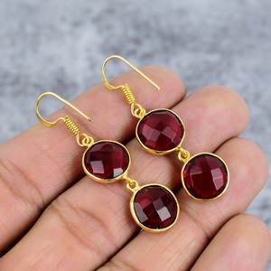 Boucles d'oreilles pendantes rondes en cristal grenat plaqué argent, style bohème fait main, tendance du moment, pour femme, idéales pour un anniversaire - Product Image 4