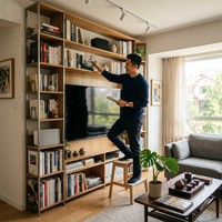 Mueble de TV Moderno y Minimalista, Mueble de Entretenimiento Modular Personalizado, Mueble de Salón de Madera Maciza de Gran Capacidad