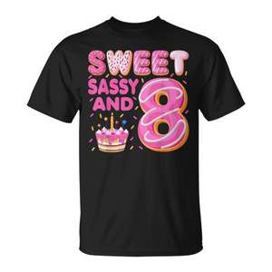 เสื้อยืดวันเกิดครบรอบ 8 ปี ลาย Sweet Sassy and 8 Years Old แบบกำหนดเอง ลายโดนัท สำหรับเด็ก - Product Image 1