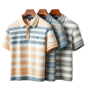 เสื้อโปโลลายทางสำหรับผู้ชายเสื้อ100% ถักด้วยผ้าฝ้าย220-240แกรมการปรับแต่งและการตัดแต่งเส้นด้ายแขนสั้นย้อมไม่ยับ - Product Image 4