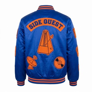 Blouson Bomber en Satin Personnalisé pour Homme, Orange Cobalt, Patchs en Chenille Brodés, Logo Personnalisé OEM, Streetwear - Product Image 2