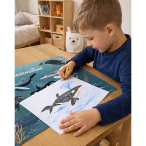 Personalized 40x60 cm Fabric Desk Mat with Cartoon Sea Creatures and Custom Name Featuring Whales Design - Product Image 4
