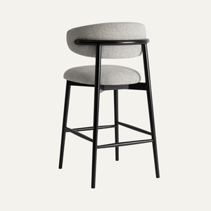 Tabouret de bar moderne en teck massif avec assise en tissu, chaise de bar contemporaine pour café, restaurant, usage commercial - Product Image 4