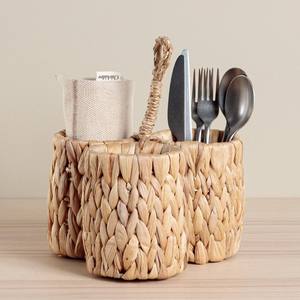 Top quality <b>water</b> hyacinth cutlery organizer weaving flatware caddy utensil <b>container</b> baskets - Product Image 2