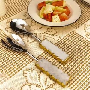 Stainless Steel <b>Salad</b> <b>Spoon</b> Cutlery Tabletop Classic Flatware Eco-friendly Silver Coating Cutlery with Handmade Use - Product Image 3