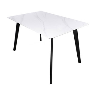 Aster BA68033 <b>Dining</b> <b>Table</b> 120/140x80cm Extendable Stone Top with Wooden Legs MDF Wood Style and Lazy Susan - Product Image 1