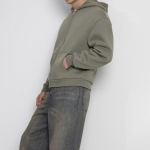 Sudadera con capucha y cremallera de punto bordada personalizable al por mayor para hombre, de manga larga, 100% algodón, ecológica - Product Image 4