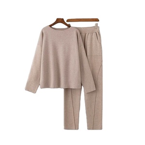 ชุดเสื้อกันหนาวไหมพรมคอโอ แขนยาว ผ้าฝ้าย 100% หนานุ่ม อุ่นสบาย สำหรับผู้หญิง พร้อมกางเกงขายาวทรงหลวม สไตล์ลำลอง - Product Image 5