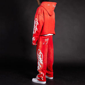 Offre spéciale, survêtements décontractés de couleur unie, survêtement évasé empilé délavés à l'acide, vêtements d'hiver pour hommes - Product Image 1