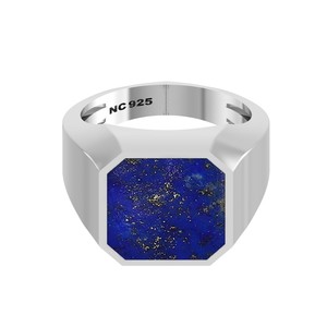 925 Sterling Silver Men's Classic <b>Lapis</b> <b>Lazuli</b> Bezel Setting Octa Cushion <b>Ring</b> Unique Gift Him Birthday Anniversary Party - Product Image 1