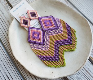 <b>Large</b> <b>Beaded</b> Earrings, Long <b>Beaded</b> Earrings, <b>Beaded</b> Statement Earrings Handmade Tube Earrings, Long Native Style <b>Beaded</b> Earrings - Product Image 2