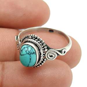 Belle bague en argent sterling 925 faite à la main, bague statement avec turquoise, bague fine avec sertissage en bezel, pierre turquoise, bijoux en gros - Product Image 4
