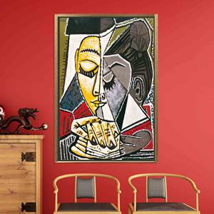 Printed Picasso 'Tete Dune Femme Lisant' Canvas Wall Art - Boho Decor,GOLD <b>FRAMED</b> CANVAS - Product Image 1