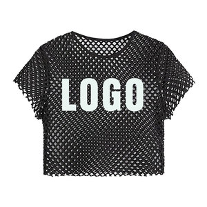 Top corto de estilo deportivo para mujer, camiseta de malla de verano al por mayor con logotipo personalizado, diseño impreso de tela de Spandex transpirable - Product Image 3