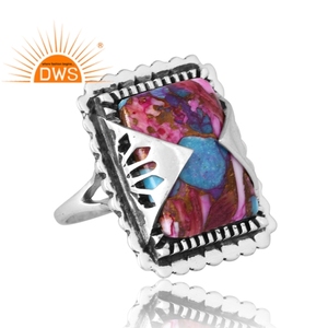 Stylish Design 925 Silver Natural Mojave Copper Purple Qyster <b>Turquoise</b> Gemstone <b>Ring</b> For Women Custom Jewelry Manufacturer - Product Image 4