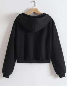 Otoño Invierno mujer bordado polar transpirable 370g sudadera estilo corto capucha cremallera cordón manga larga sólido - Product Image 5