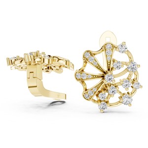 Round Moissanite Floral Fan <b>Stud</b> <b>Earrings</b> 925 Sterling <b>Silver</b> Collet Pave 44-Stone - Product Image 6