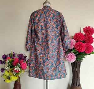 Indian Soft Cotton Blouse <b>Short</b> <b>Top</b> Block Printed Mini Dress Boho Chic Blouson Summer <b>Top</b> Womens Casual <b>Tunic</b> Lightweight - Product Image 1