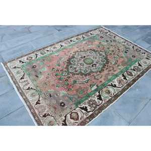 Turkish Area Rug 4.9x7.5 ft, <b>Brown</b> Green Animal Print Rug <b>Wool</b> - Product Image 3