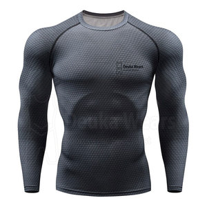 เสื้อแรชการ์ดออกกำลังกายแขนยาวพิมพ์ลายแบบรีดร้อนสั่งทำตามขนาดสำหรับผู้ชาย ผลิตจากโพลีเอสเตอร์ 100% คอกลม แห้งเร็ว ขายส่ง - Product Image 1