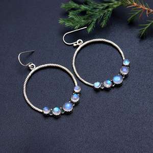 Pendientes de Mujer con Piedra Lunar Arcoíris Natural, Piedra de Nacimiento de Junio, Joyería Hecha a Mano, Pendientes de Plata de Ley 925 - Product Image 2