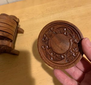 Hand Carved <b>Wood</b> <b>Coaster</b> Set Boho Floral Drink <b>Coasters</b> for Bar Cart Decor and Table Protection - Product Image 6