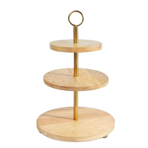 High Quality 2-Tier Bamboo Wood Metal Plate Stand Gold <b>Brown</b> <b>Shining</b> Polish for Cupcakes Desserts Dishwasher Safe for Parties - Product Image 4