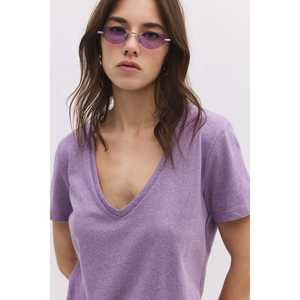 Casual Style Sparkly Fabric V Neck Basic Top - Product Image 5