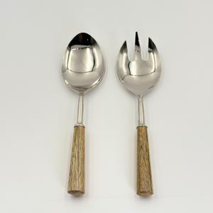 ชุดช้อนส้อมสลัดสแตนเลส ดีไซน์แฮนด์เมด ด้ามจับสีเงินขัดเงา ช้อนและส้อมเสิร์ฟสลัดดีไซน์เนอร์ งานแต่งงาน ผลิตจากเหล็กขัดเงา - Product Image 1