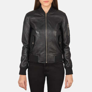 Blouson bomber Ava Ma-1 à col montant en cuir noir pour l'automne - Product Image 4