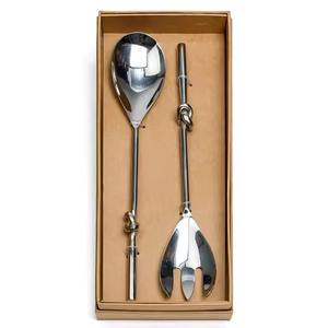 Serveur de salade décoratif en acier inoxydable argenté Style paille longue poignée en laiton faite à la main vaisselle cuillères de service à salade - Product Image 3