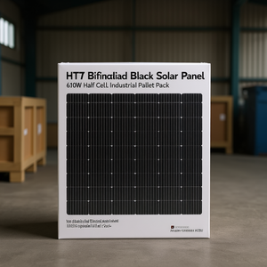 Panneau solaire bifacial noir HJT 610W demi-cellule, emballage sur palette industrielle - Product Image 3